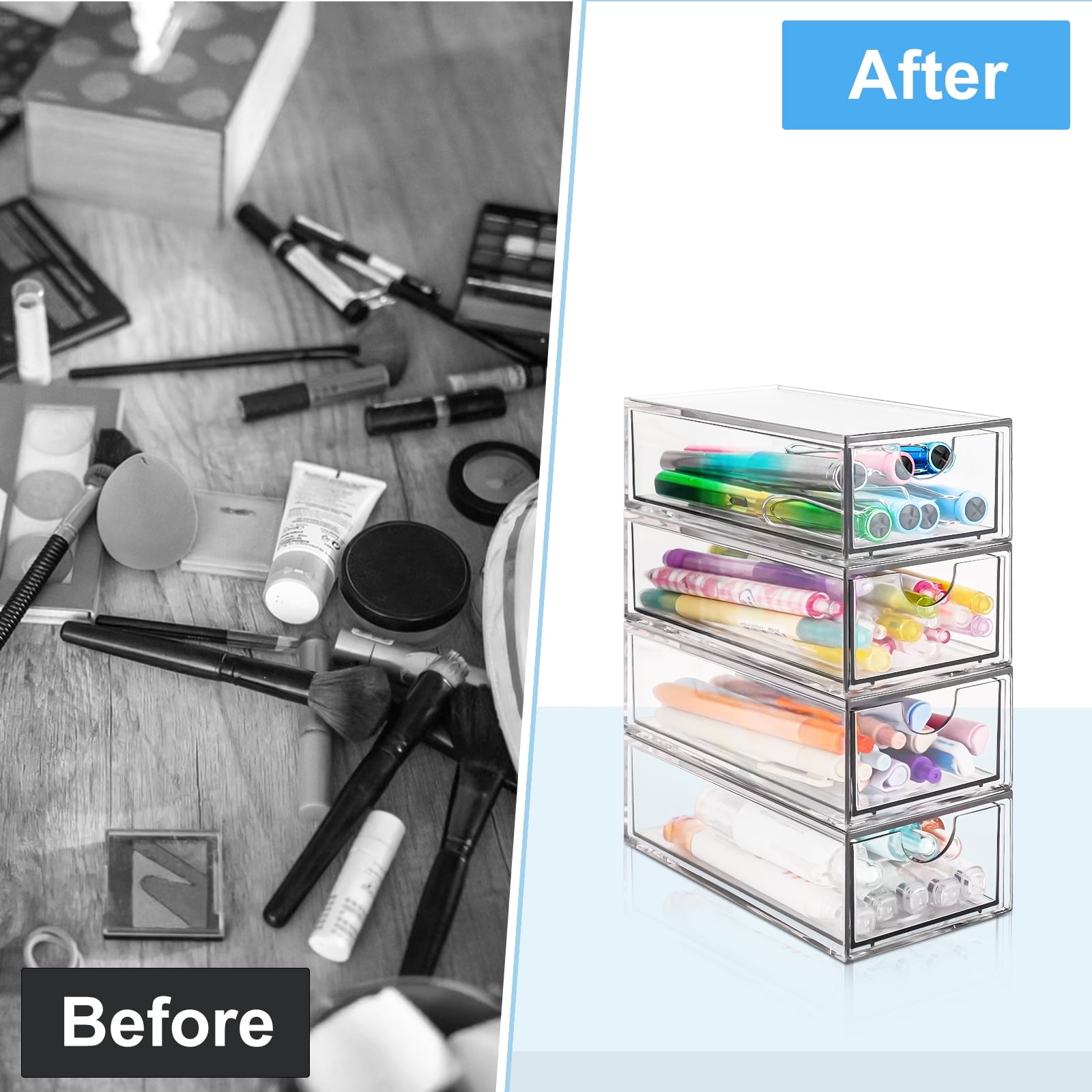 Makeup Drawer Storage Organizer with 4 Drawers, 4 Pcs Acrylic Office Desk Organization and Storage, Dustproof Drawer ... - Image 4
