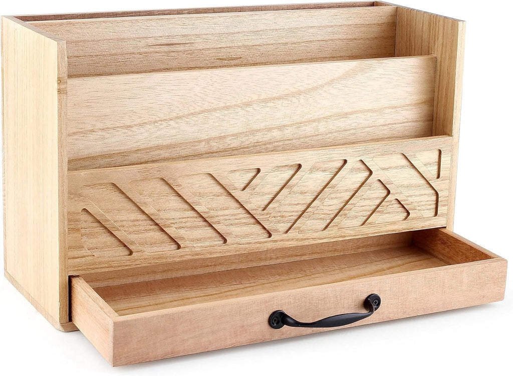 Wood Office Desk Organizers and Storage, Wood Mail Bill Organizer with Drawer for Desktop Organization, Desk Accessor... - Image 3