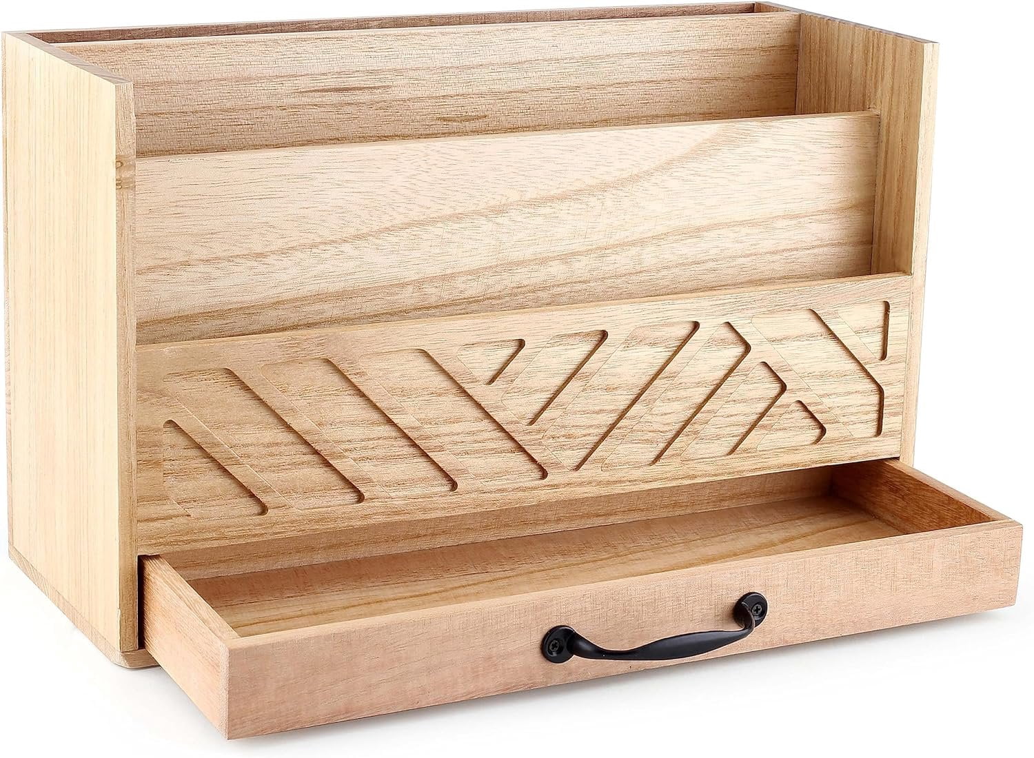 Wood Office Desk Organizers and Storage, Wood Mail Bill Organizer with Drawer for Desktop Organization, Desk Accessor... - Image 3