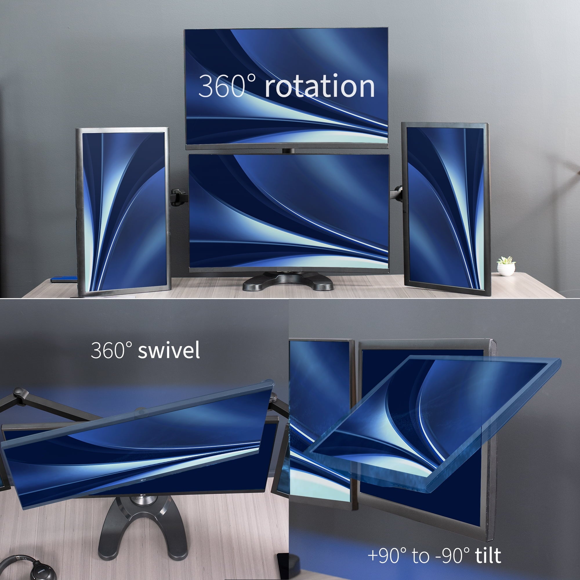 Steel Quad Monitor Mount Adjustable 3 + 1 Stand | 4 Screens up to 32" - Image 4