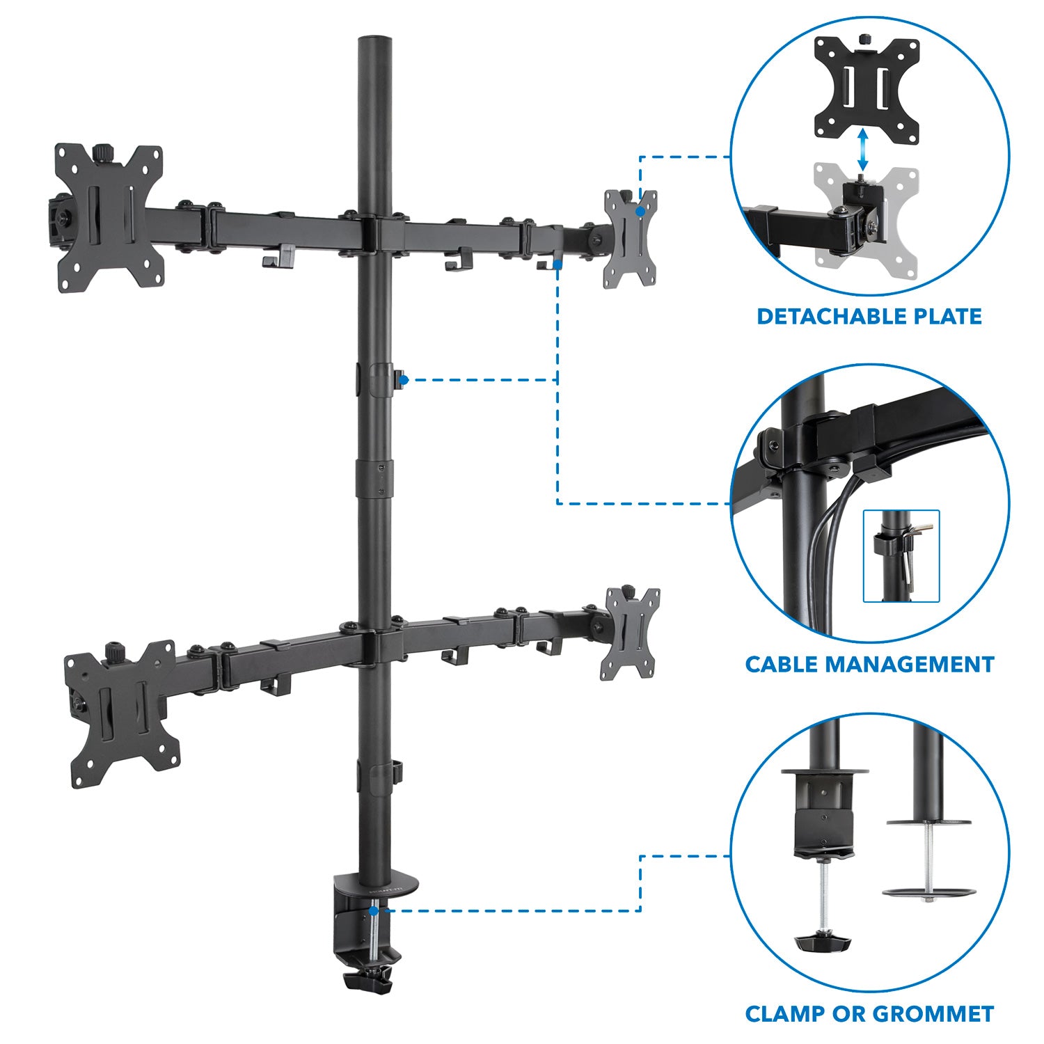 Mount-lt! Quad Monitor Mount | Fits 17"-32" Monitors | 4 Screen Desk Stand - Image 5
