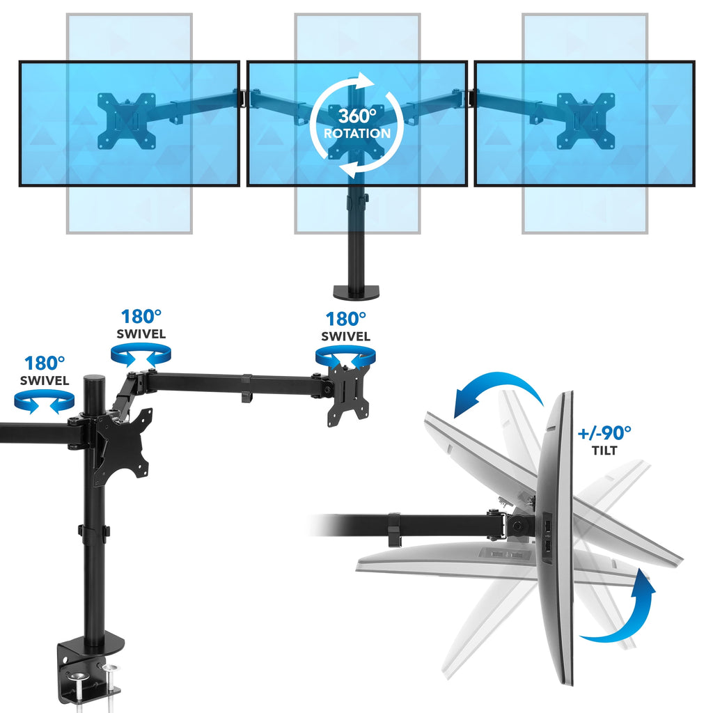 Mount-It! Triple Monitor Desk Mount, Fits 24"-32" Monitors, Full Motion Stand, Ergonomic - Image 5