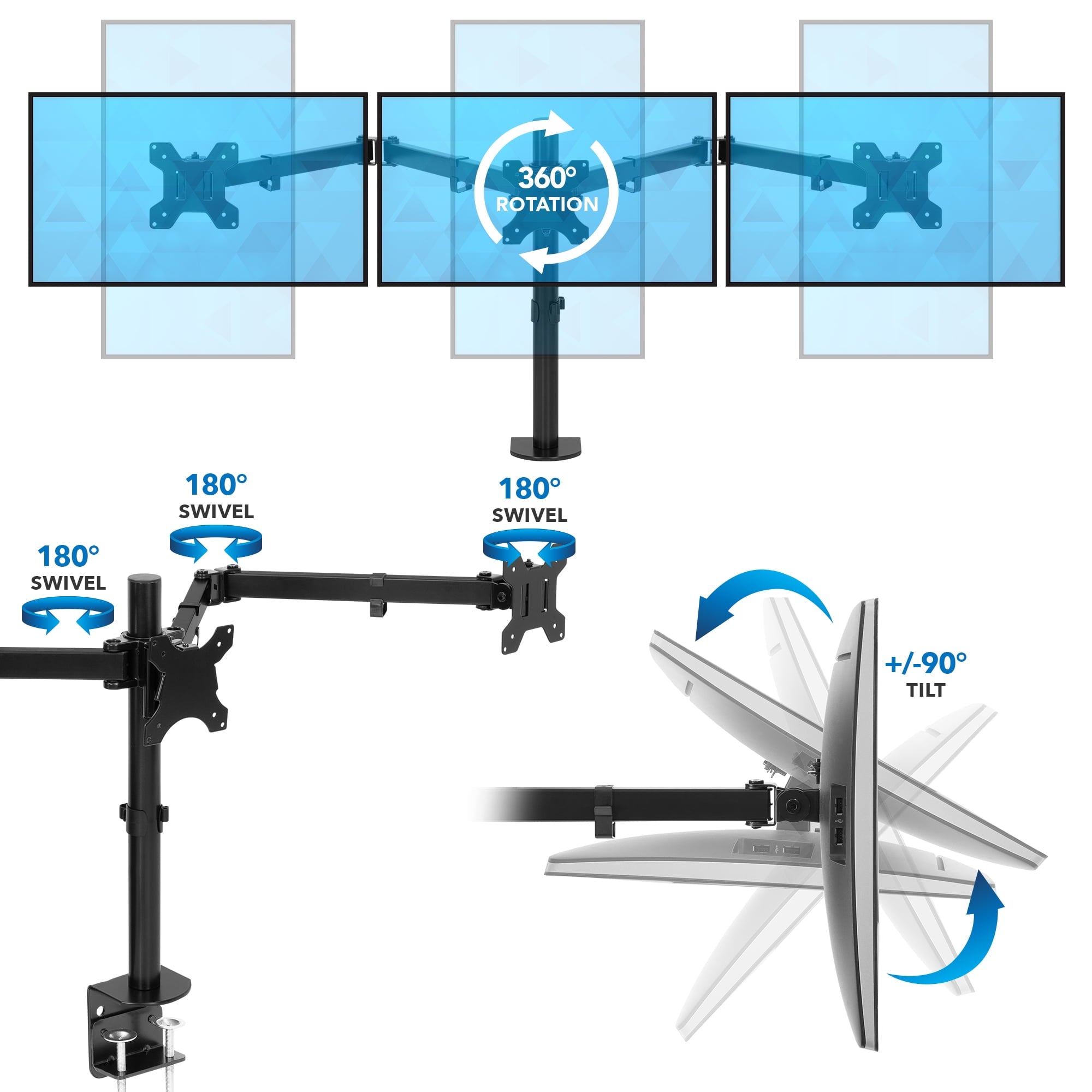 Mount-It! Triple Monitor Desk Mount, Fits 24"-32" Monitors, Full Motion Stand, Ergonomic - Image 5