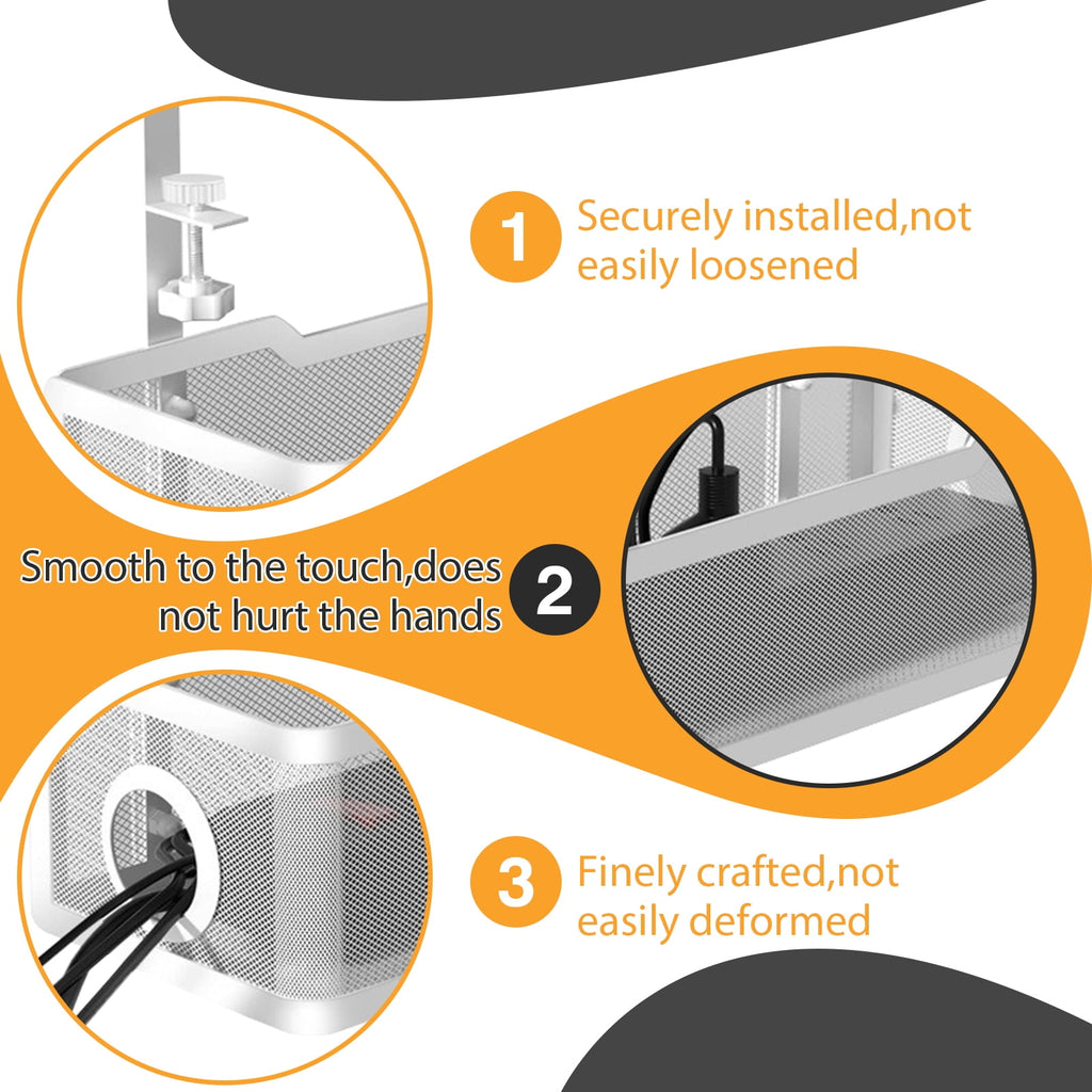 Under Desk Cable Management, Wire Organizer Box with Clamp No Drill for Office, Home(White) - Image 2