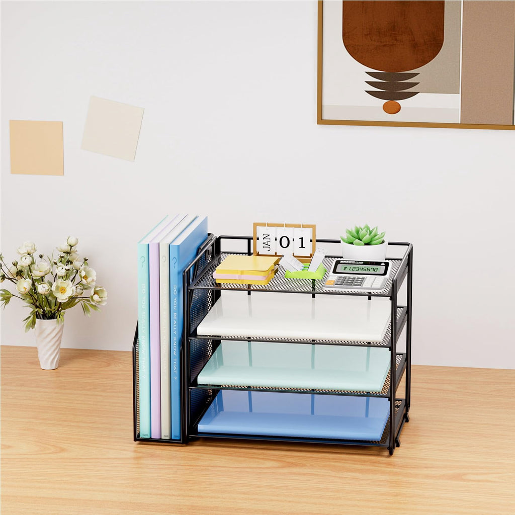 and Accessories，4-Tier Paper Letter Tray with File Holder for Home Office Supplies (Black)1 Count - Image 6