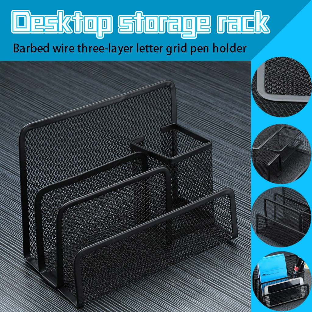 Metal Letter Magazine Home Tray Folder Slots Filing Envelope Black Holder Paper Document top Countertop Cell Mesh Sor... - Image 3
