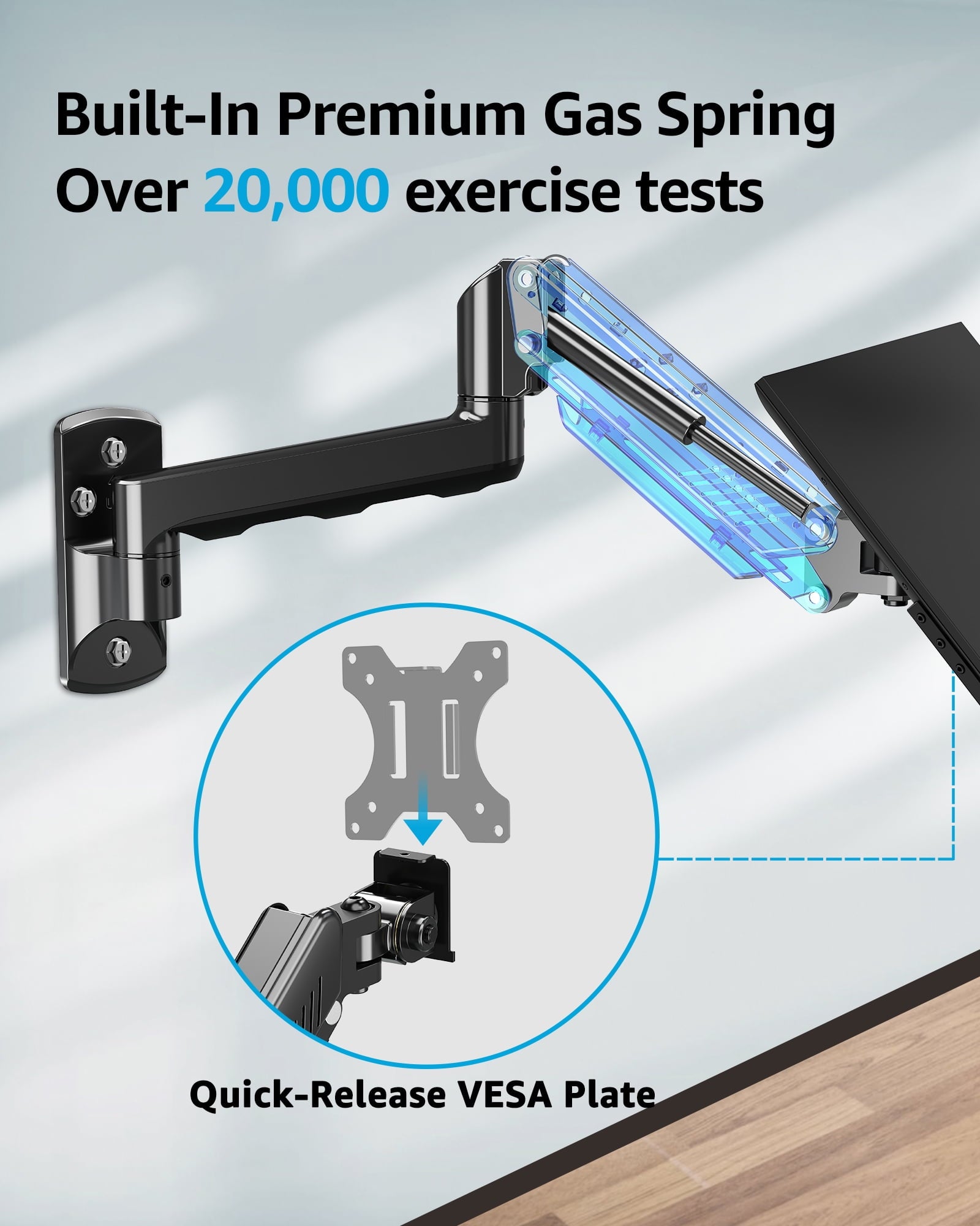 HOMOUNT Single Monitor Wall Mount for Max 32 Inch Computer Screen, Gas Spring Monitor Arm Holder Support 4.4-19.8lbs, Full Motion Adjustable - Image 5