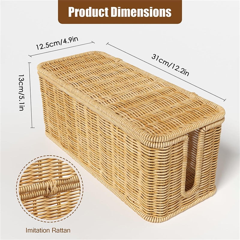 Handmade Cable Management Box, Durable Rattan Cable Organizer With Lid, 2 Open Slots Cords Hider Box, Under Desk Cord Organizer for TV Compu - Image 2