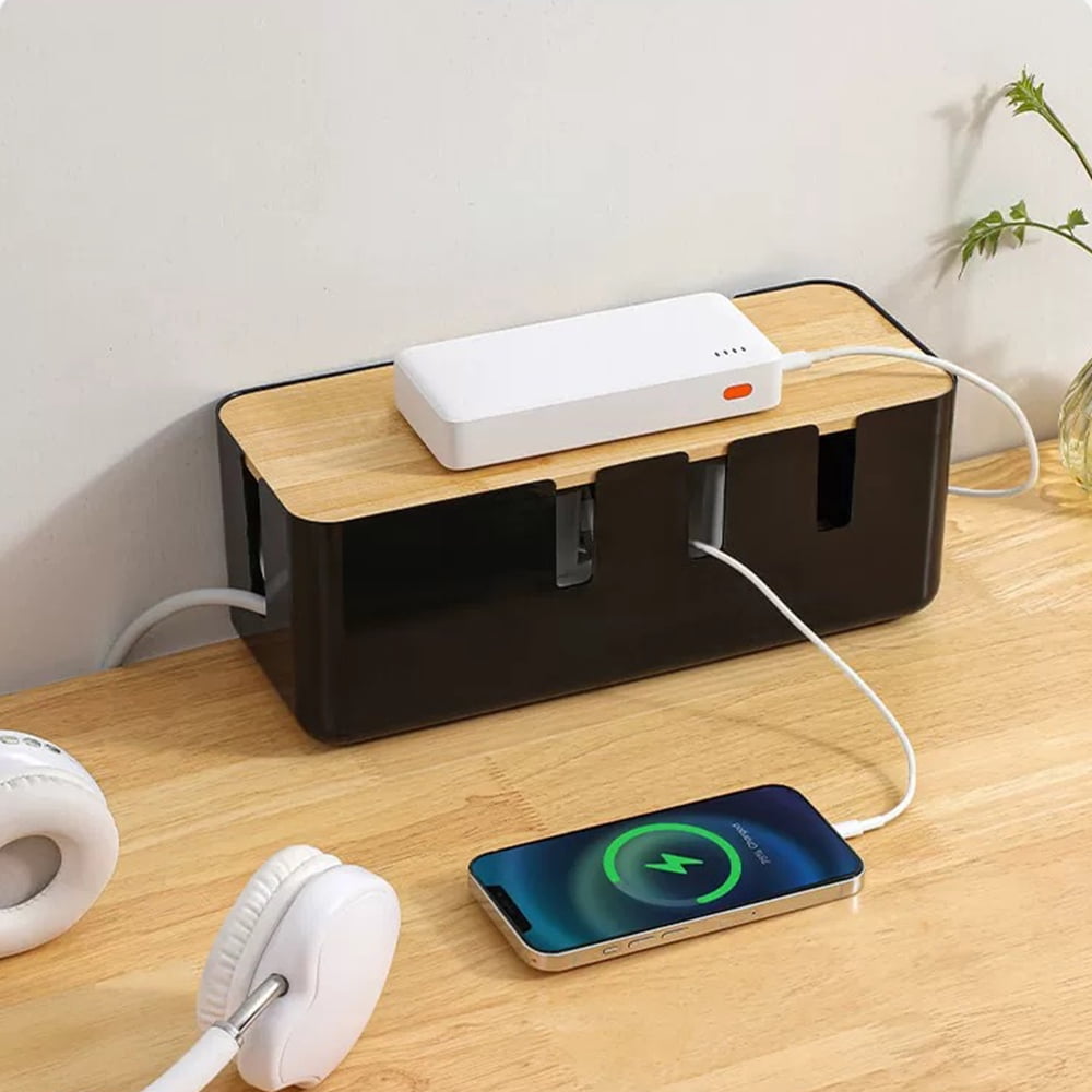 Cable Management Box, Wood Lid, 12x5x4.5 inches, Cord Organizer for Desk TV Computer USB Hub System - Cover, Hide Pow... - Image 4
