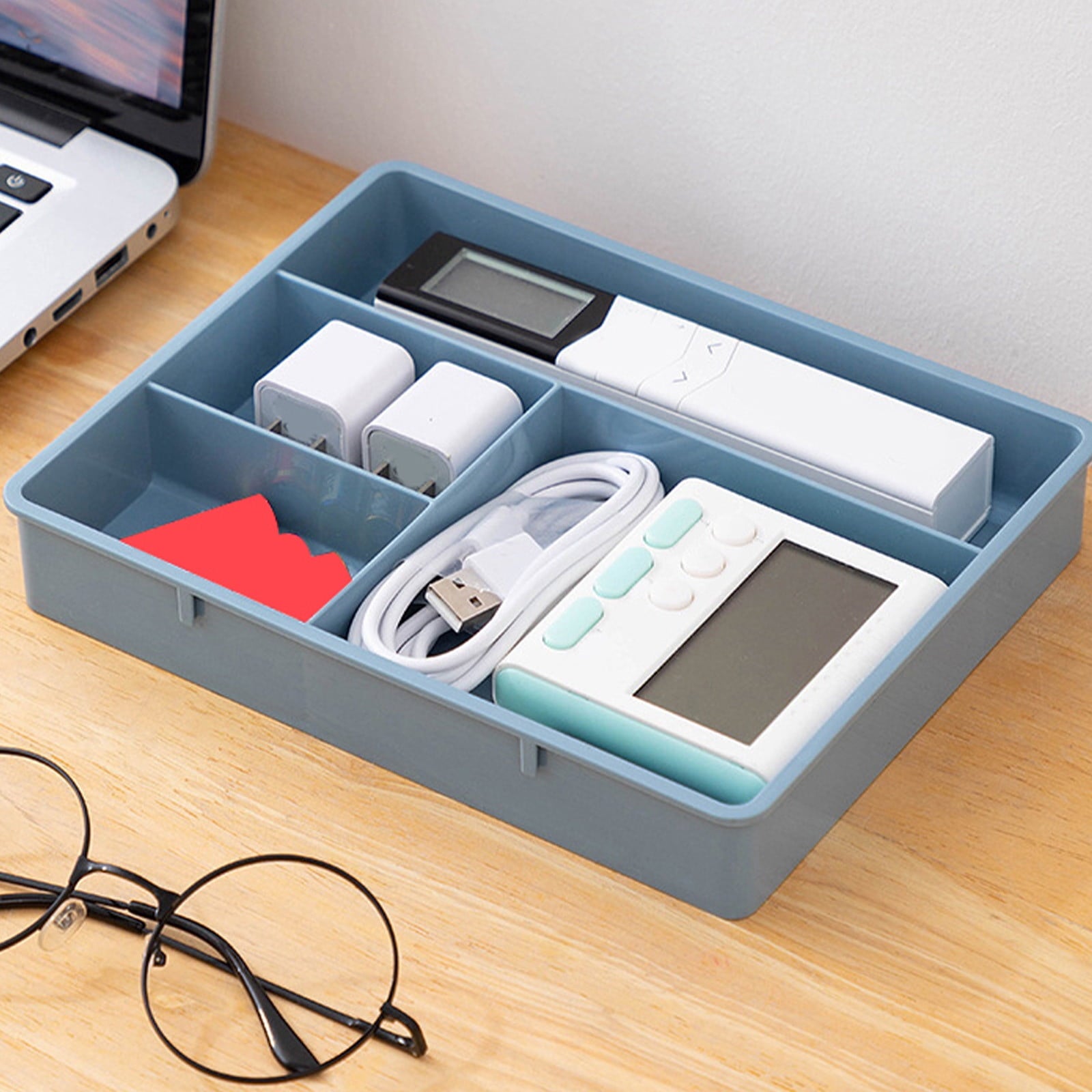 Desk Drawer Organizer, Plastic Drawer Organizer Tray with 4 Compartments, Desk Organizer for Office Supplies, Desktop... - Image 5