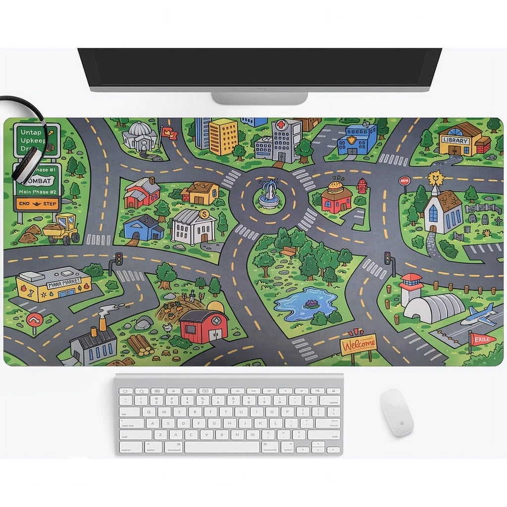Cartoon City Street Large Mouse Pad - Ultra-Smooth Desk Mat with Stitched Edges, Non-Slip Waterproof Rubber Base, 31.... - Image 2