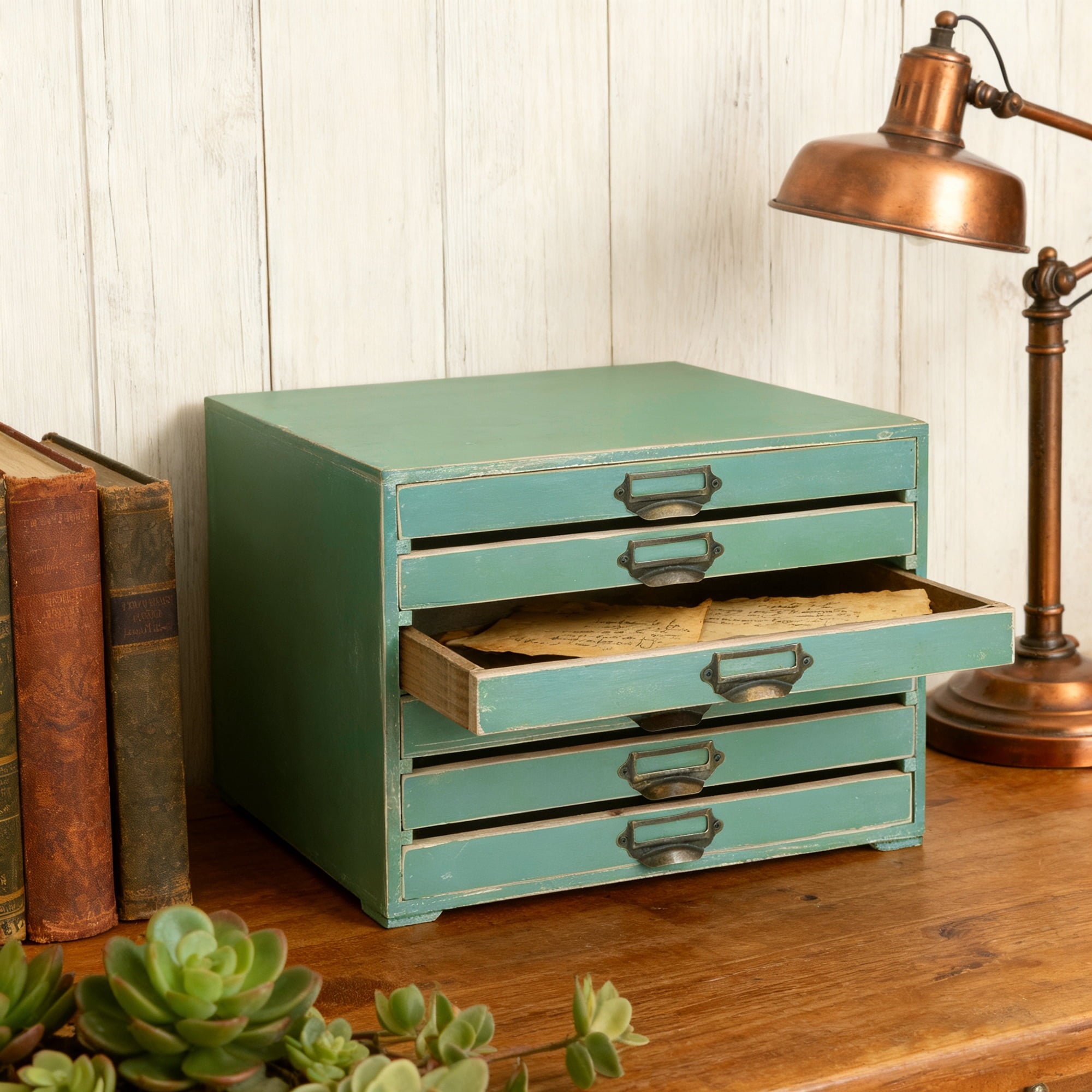 Wood Desk Organizer with Drawers,Vintage Drawer Organizer,Desktop Drawers,Jewelry Box,Farmhouse Wooden Storage Box fo... - Image 2