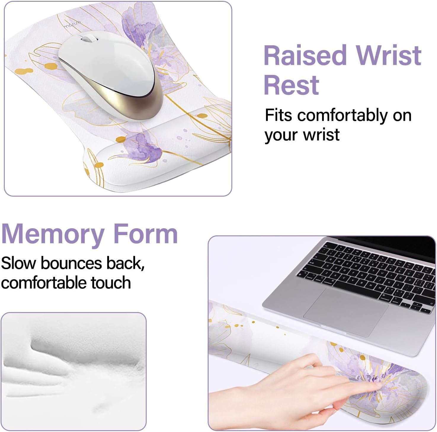 Mosiso Desk Mat Keyboard Mouse Pad Set, 4 in 1 Ergonomic Memory Foam Large Gaming Mouse Pad&Keyboard Wrist Rest&Mousepad with Wrist Rest&Coa - Image 4