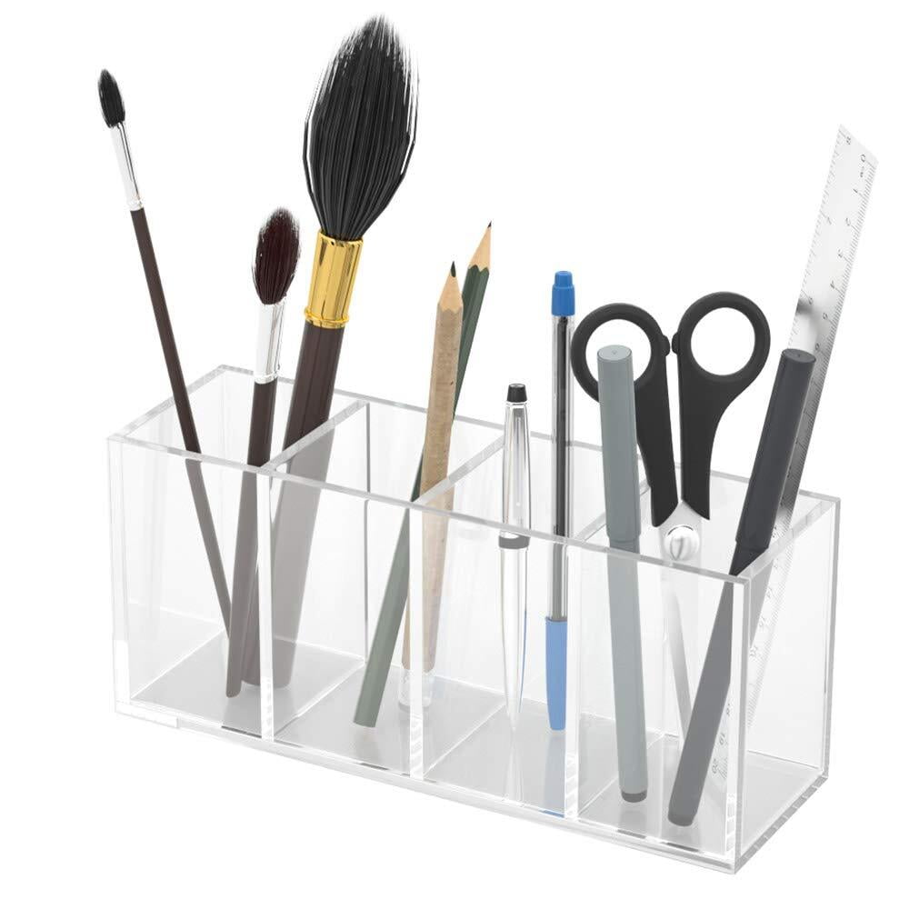 NIUBEE Acrylic Pencil Holder Clear Sturdy 4 Compartments, Wide and Deep Enough Desks Organizer for Office, Desktop,Makeup Table,Kitchen,Picn - Image 6