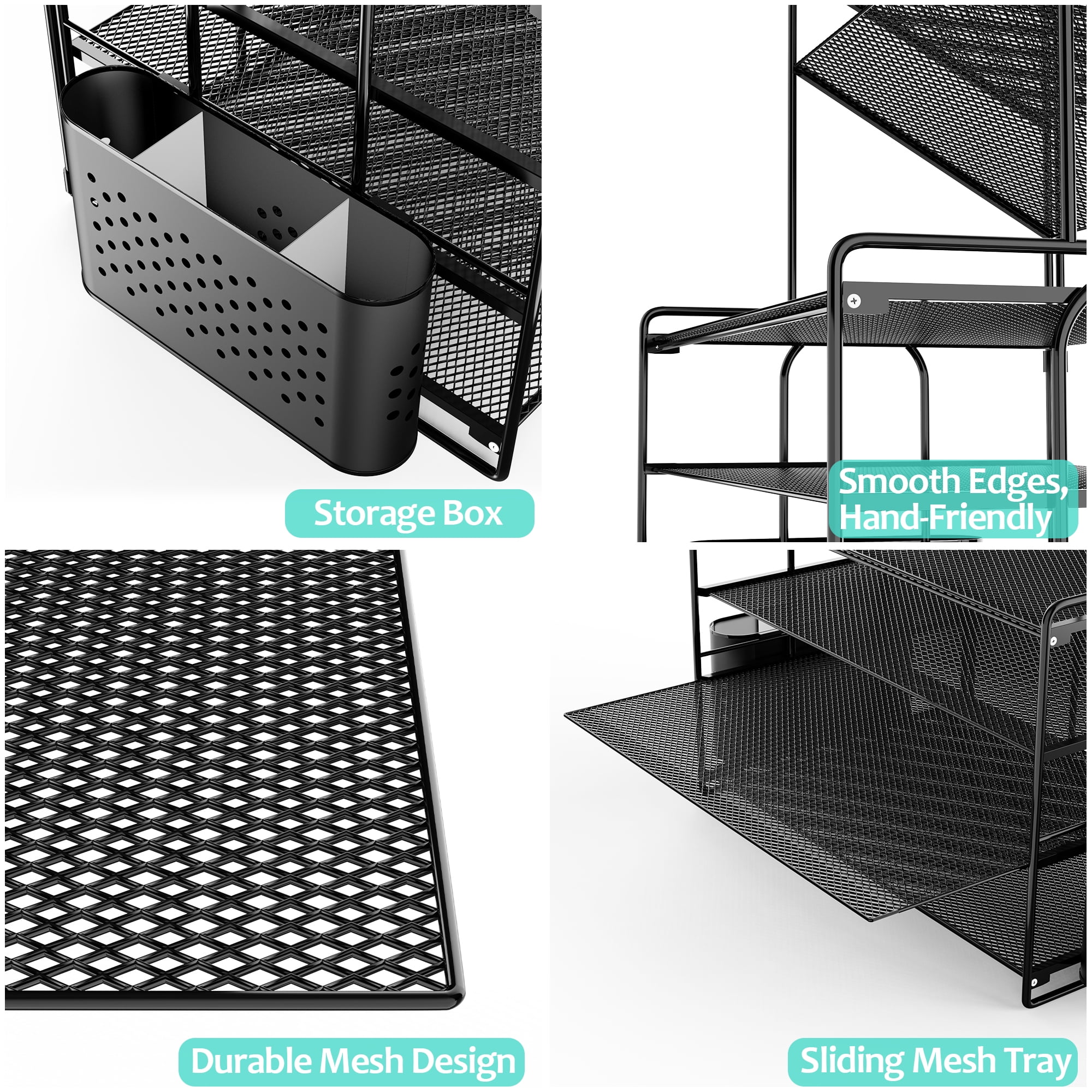 6 Tier Metal Desk File Organizer, Letter Tray Paper Organizer with Pen Holder, Black Desk Organizer - Image 2