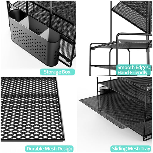 6 Tier Metal Desk File Organizer, Letter Tray Paper Organizer with Pen Holder, Black Desk Organizer - Image 2