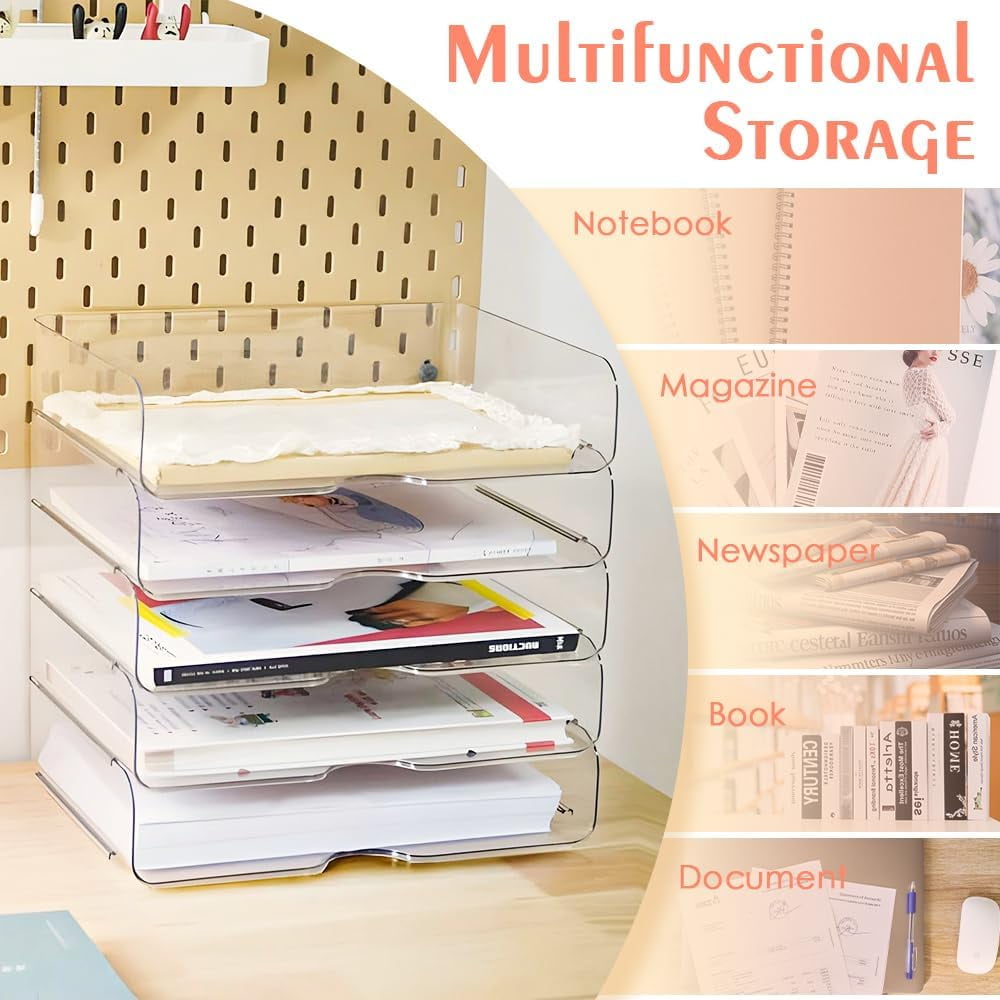 IBQUEM 4 Tier Desk Letter Tray Set, Clear Stackable Document Organizer,A4 Size Acrylic Desk Organizers, Tidy File Pap... - Image 6