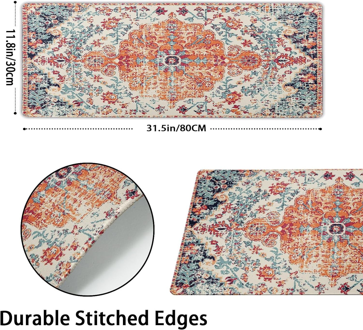 Orange Teal Boho Gaming Mouse Pad XL Persian Rug Carpet Bohemian Retro Extended Large Desk Mat Big Mousepad Non-Slip ... - Image 2
