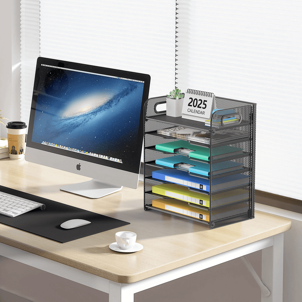 Desk Organizer with Handle, Paper Organizer Letter Tray File Rack Paper Storage Holder Shelves,7 Tier - Image 3