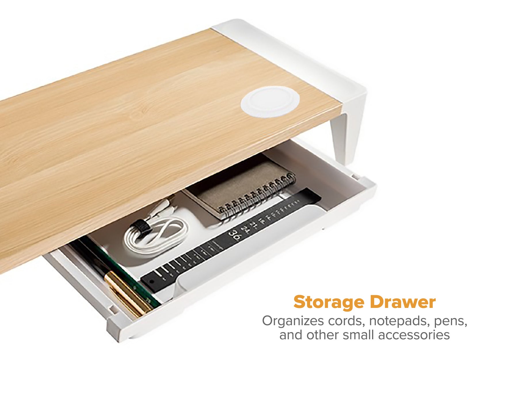 Bostitch Wooden Monitor Stand, Wireless Charging Pad, Drawer for Storage, Adjustable Height Riser Includes Removable Non-Skid Rubber Feet - - Image 5