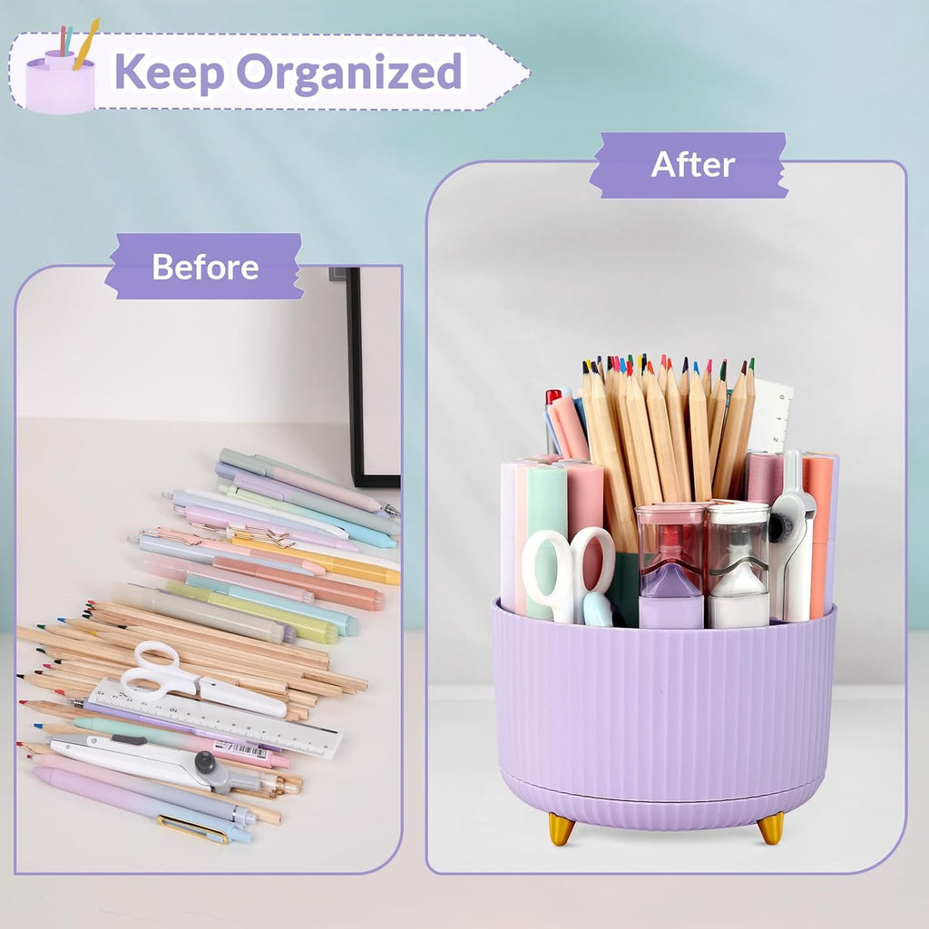 Pen Holder, 360 Degree Rotating Pencil Holder for Desk Organizer, Office Supplies, HomePurple - Image 4