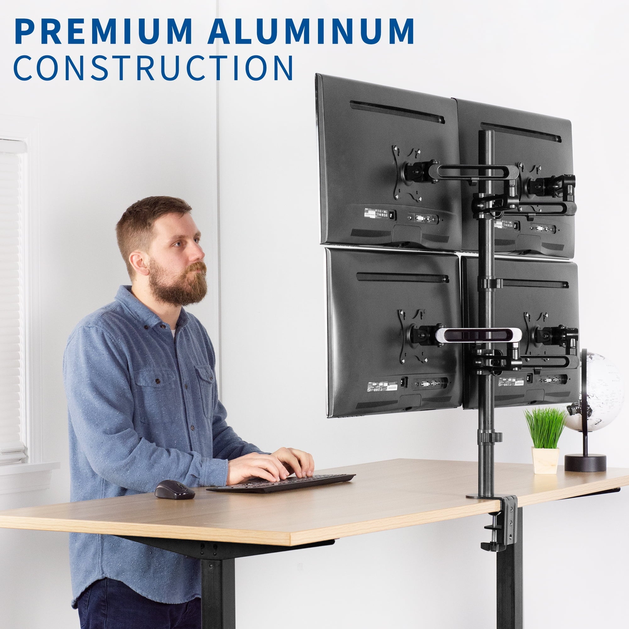 Quad LCD Monitor Fully Adjustable Desk Mount Stand | For 4 Screens 17" to 32" - Image 6
