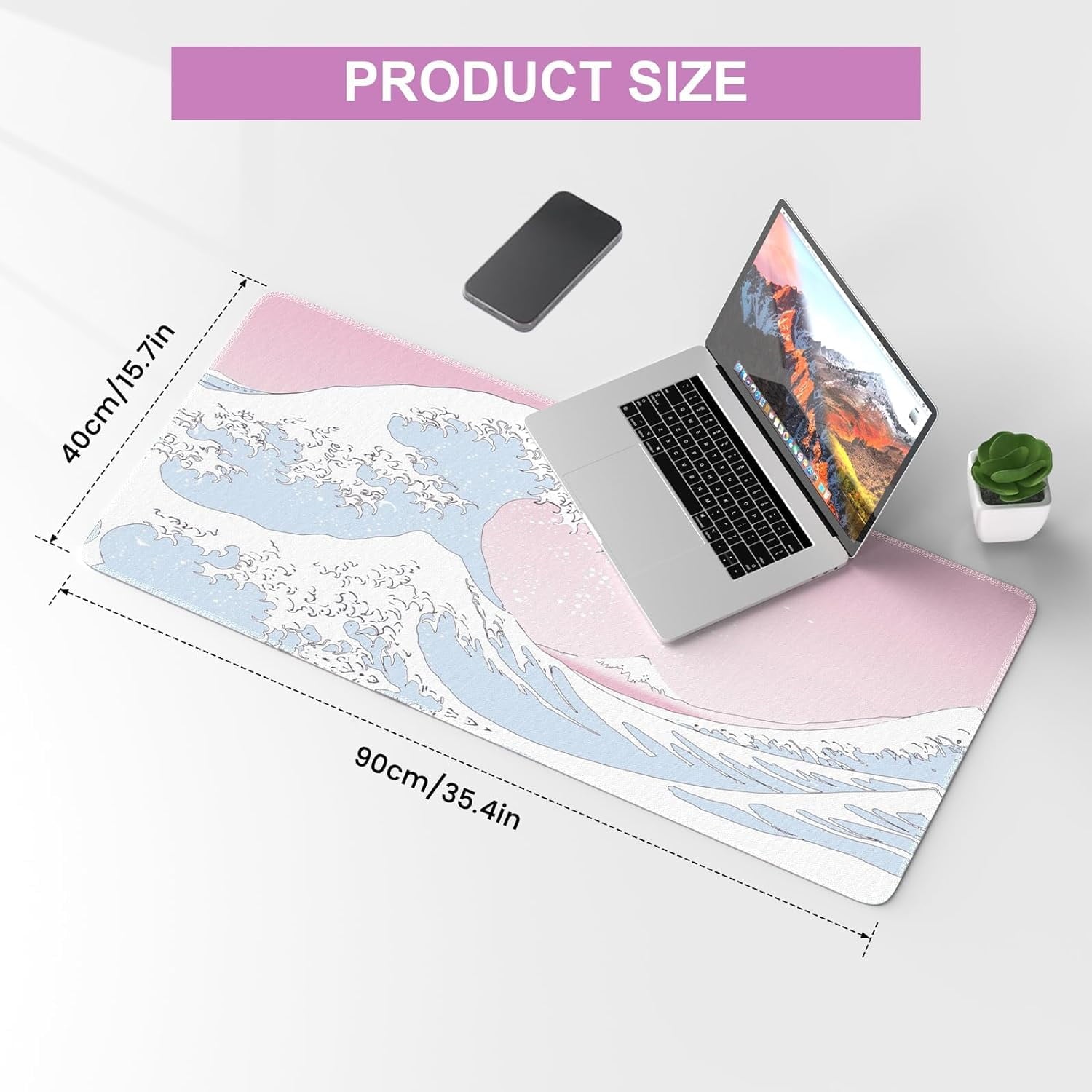 Japanese Sea Wave Large Mouse Pad, Anime Gaming Mouse Pad with Stitched Edges, Non-Slip Rubber Base, Kanagawa 35.4x15.7 Inch XXL Mouse Pad K - Image 3