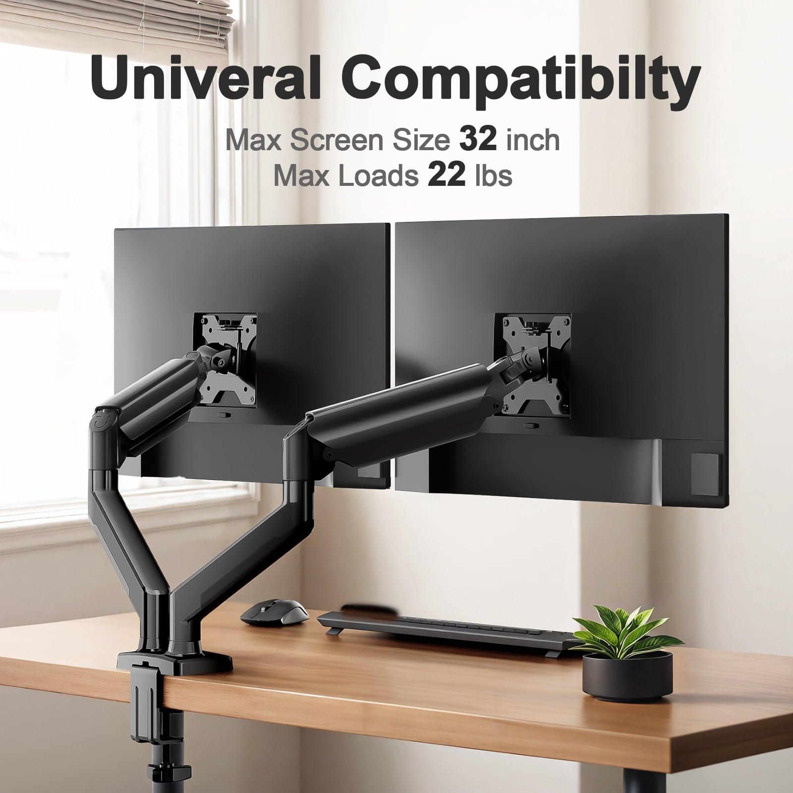 Dual Monitor Mount Stand for 13-32 inch Screens, 360 Heavy Duty Adjustable Arm Desk Mount with Tilt, Swivel, Rotation... - Image 3