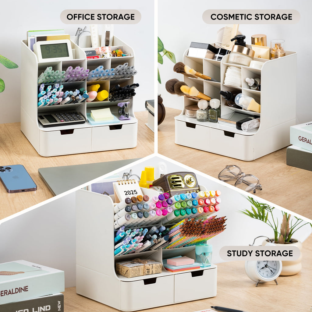 Tall Organizer Plastic Desk Organizer for Office,Pencil Holder Organizer for Home Desk Storage Organizer with Drawers - Image 3