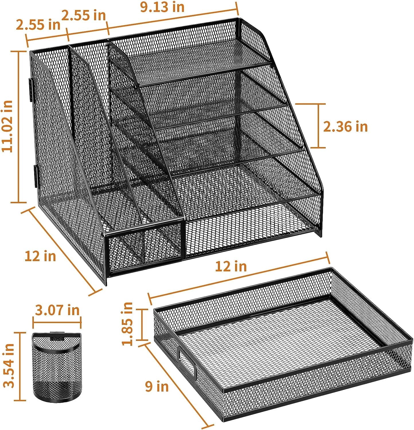 Desk Organizer with File Holder, 5-Tier Paper Letter Tray Organizer with Drawer and 2 Pen Holder, Mesh Desk Organizer... - Image 5