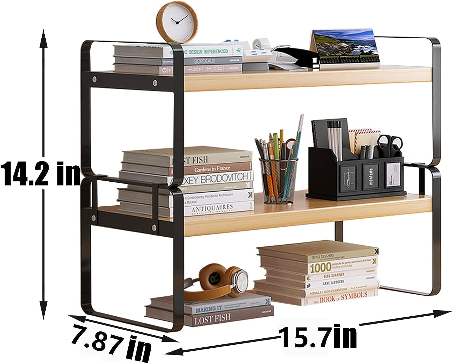Desktop Organizer, Wooden Desk Shelf Organizer for Home Office - Image 4