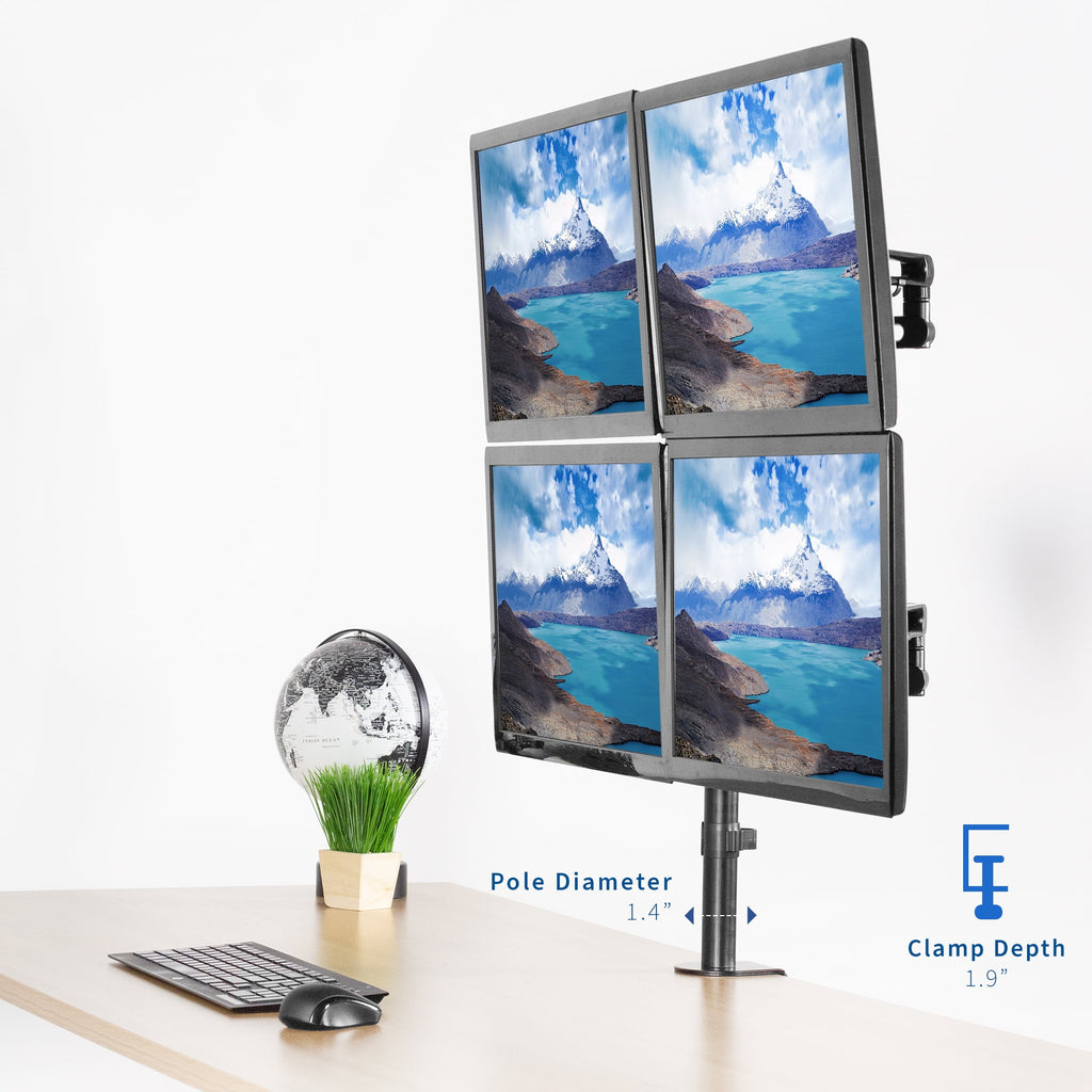 Quad LCD Monitor Fully Adjustable Desk Mount Stand | For 4 Screens 17" to 32" - Image 4