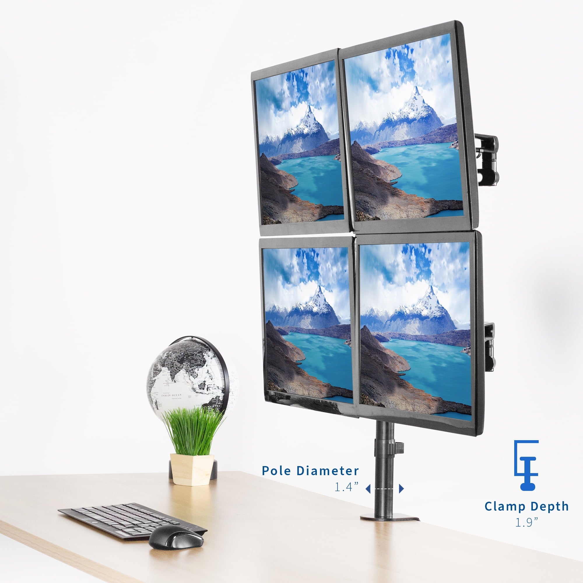 Quad LCD Monitor Fully Adjustable Desk Mount Stand | For 4 Screens 17" to 32" - Image 4
