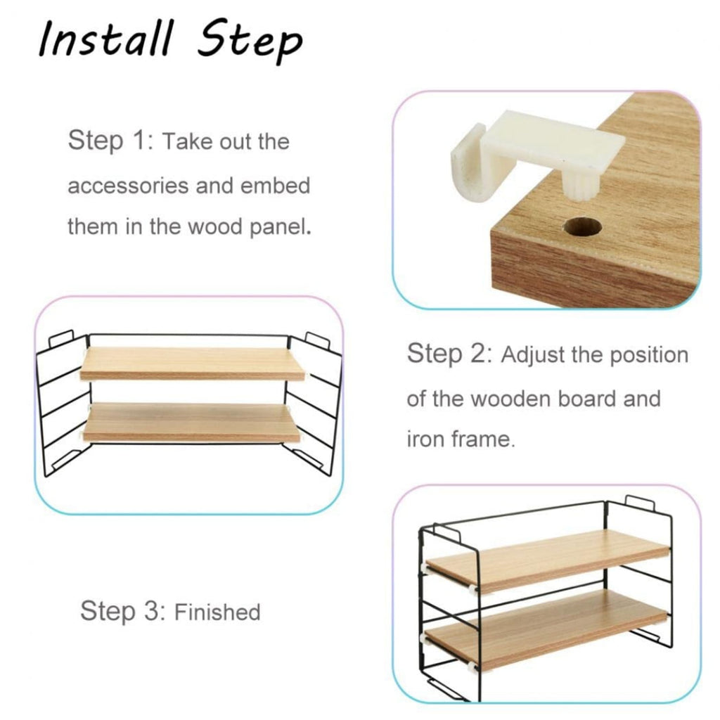 Desktop Shelf Organizer, Small Wood Countertop Bookshelf Adjustable Desktop Organizer Office, Desk Storage Tabletop Display Shelf for Home O - Image 4