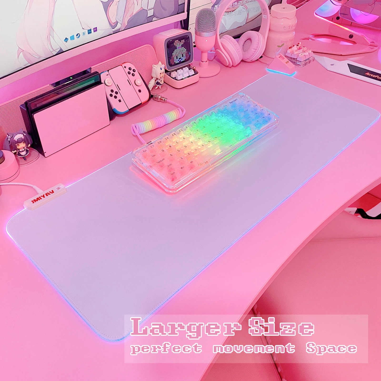 Gaming Mouse Pad White RGB Mousepad Non-Slip Rubber Base Extra Large Cool XL XXL Computer Desk Pad Gaming Accessories... - Image 2