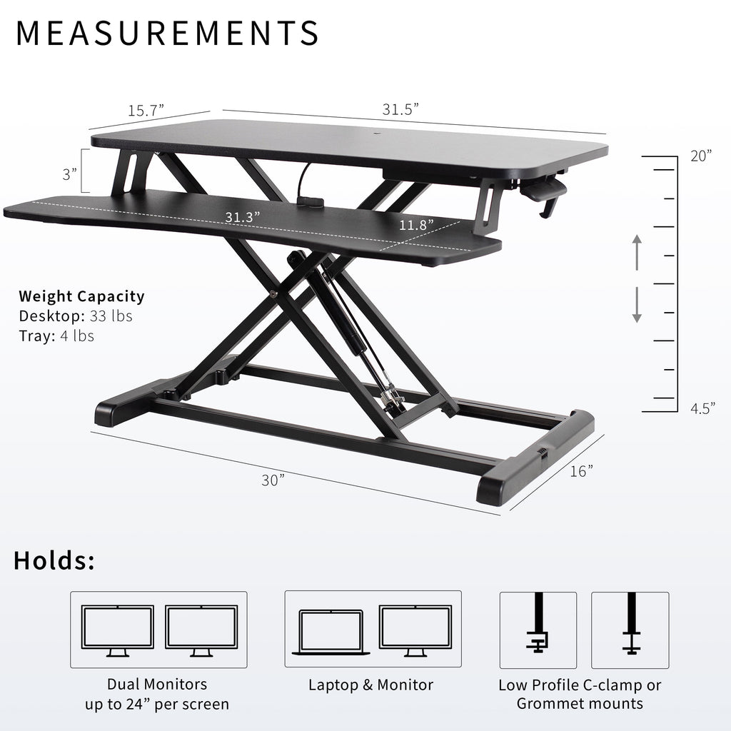Black Height Adjustable Standing Desk Monitor Riser 32" Sit Stand Tabletop - Image 3
