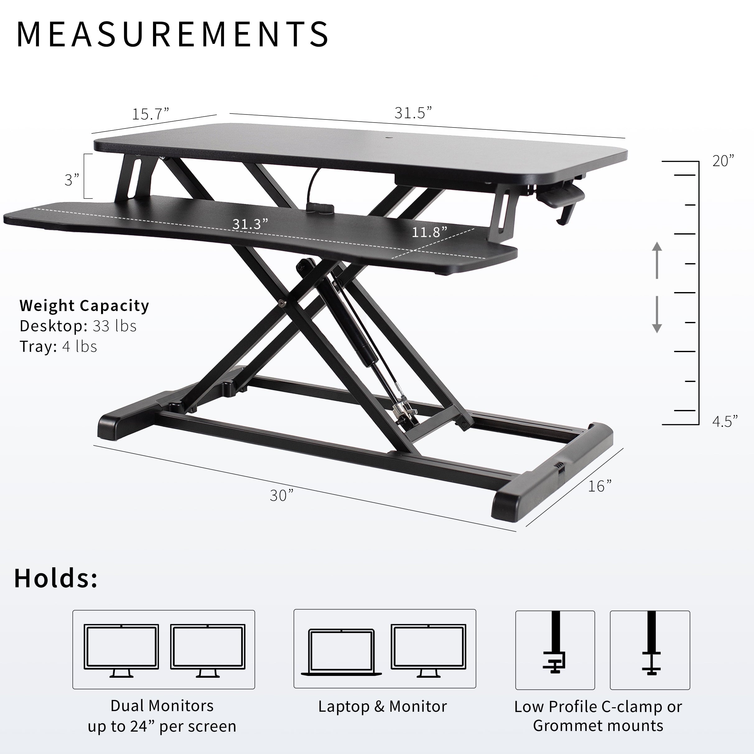 Black Height Adjustable Standing Desk Monitor Riser 32" Sit Stand Tabletop - Image 3