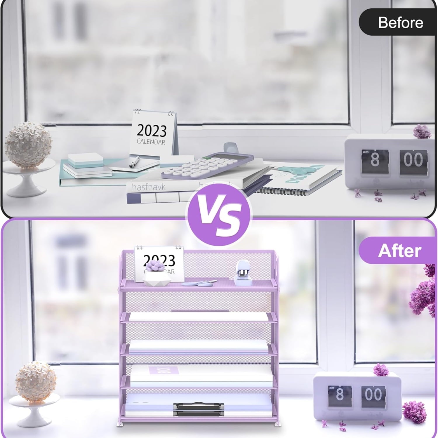 5-Tier Metal Desk Organizer with Handle, File Organizer, Purple, 1 Piece - Image 3