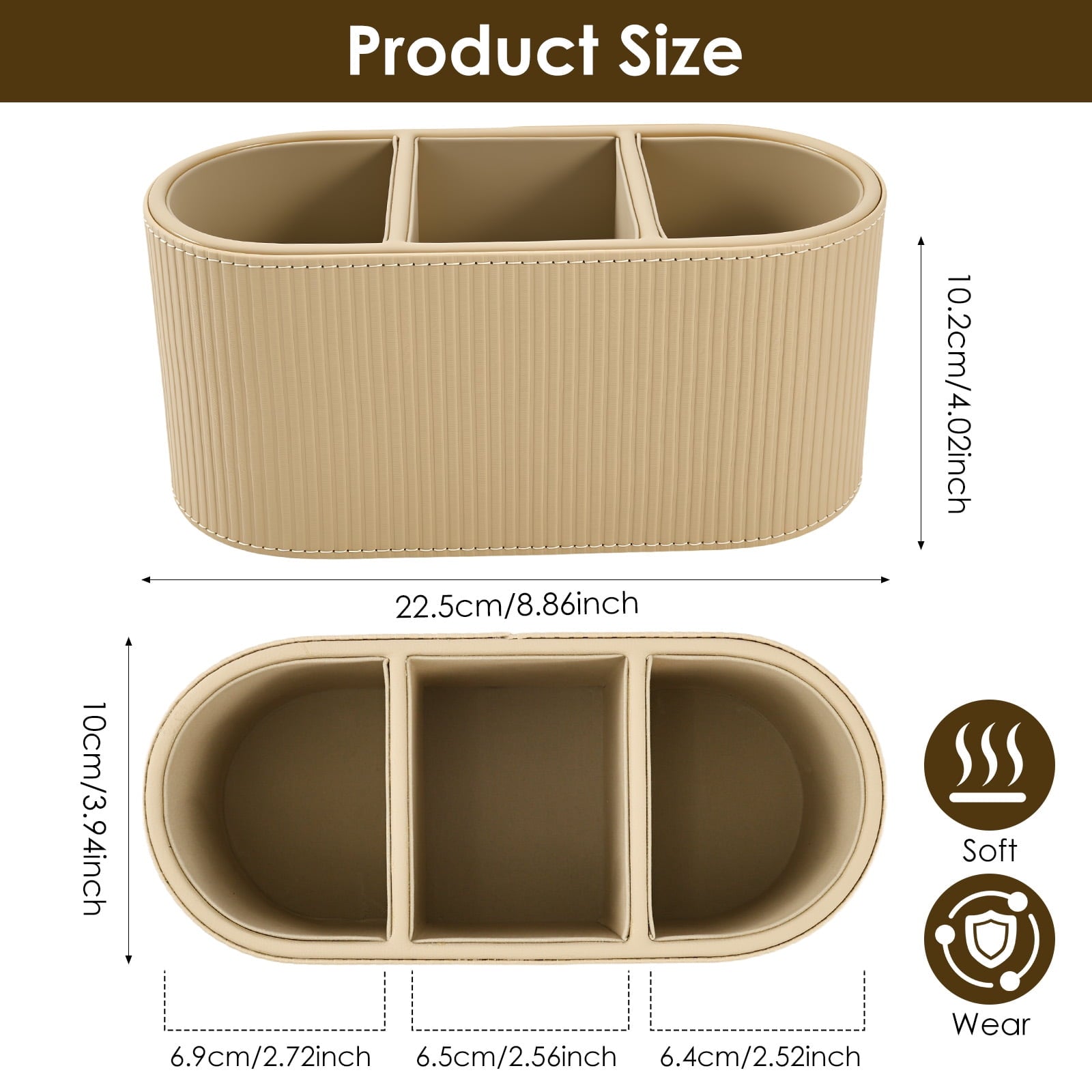 FKSZLL PU Leather Pen Holder Multifunctional Remote Control Holder with 3 Compartments Stylish Desktop Organizer Caddy for Home Office Desk - Image 2