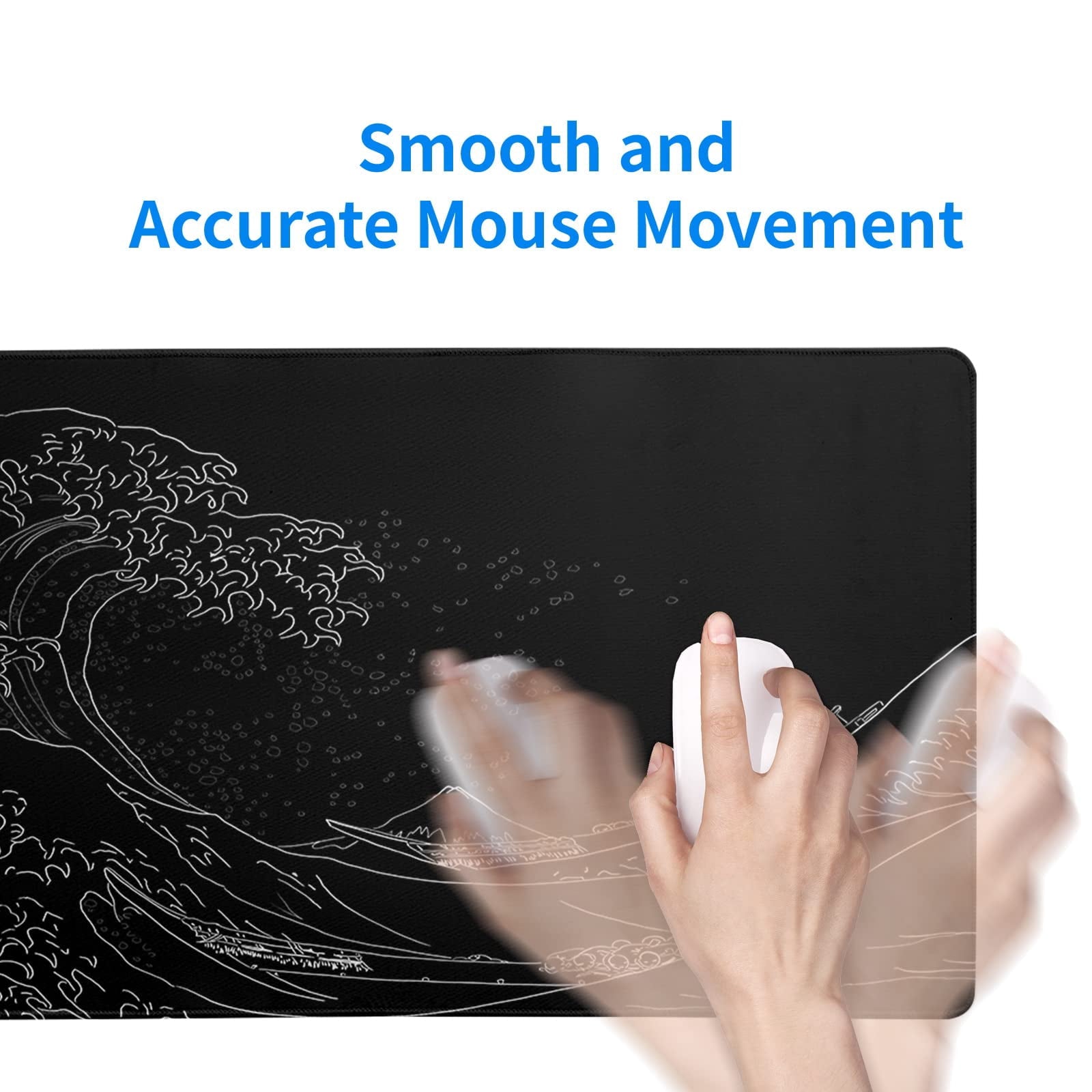 Large Japanese Sea Wave Mouse Pad, 31.5 x 11.8 Inch Extended Anime Gaming Desk Pad, Black Kanagawa Mat with Non-Slip ... - Image 5