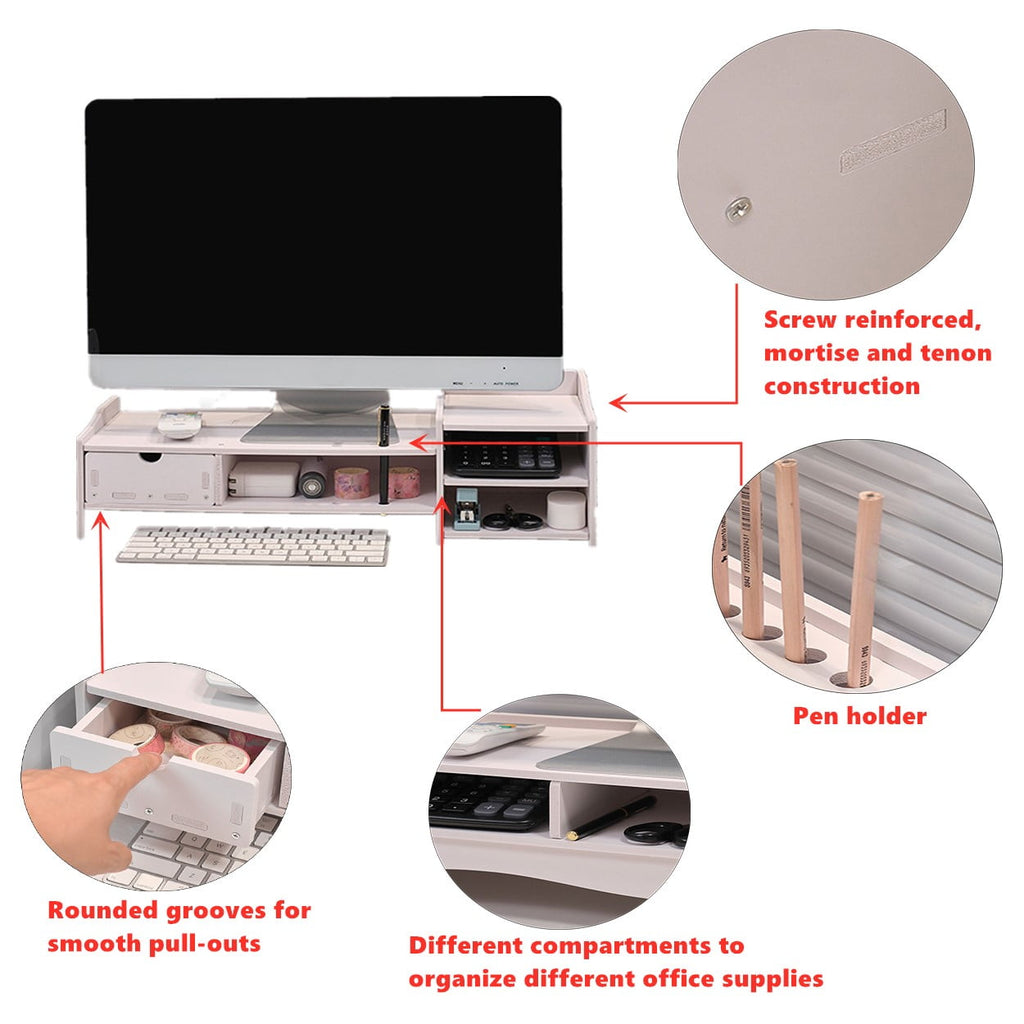 Office Wood Desk Organizer, Top Monitor Stand Riser, Multifunctional Storage Desktop Shelf - Image 5