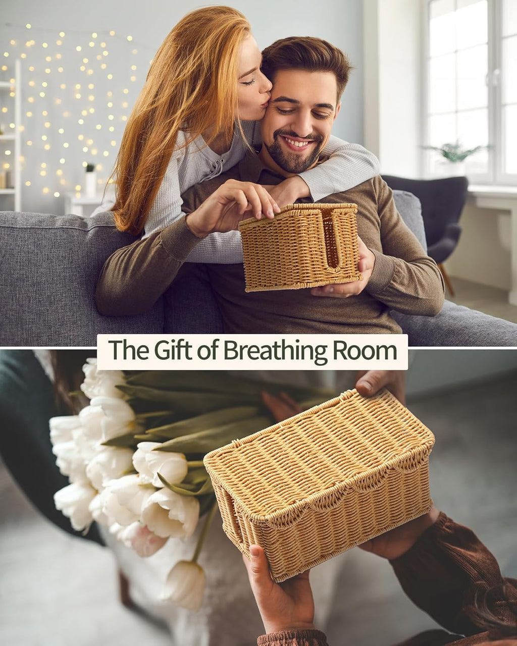 Cable Management Box, Handwoven Rattan Style Cord Organizer Box for Power Strips - Image 2