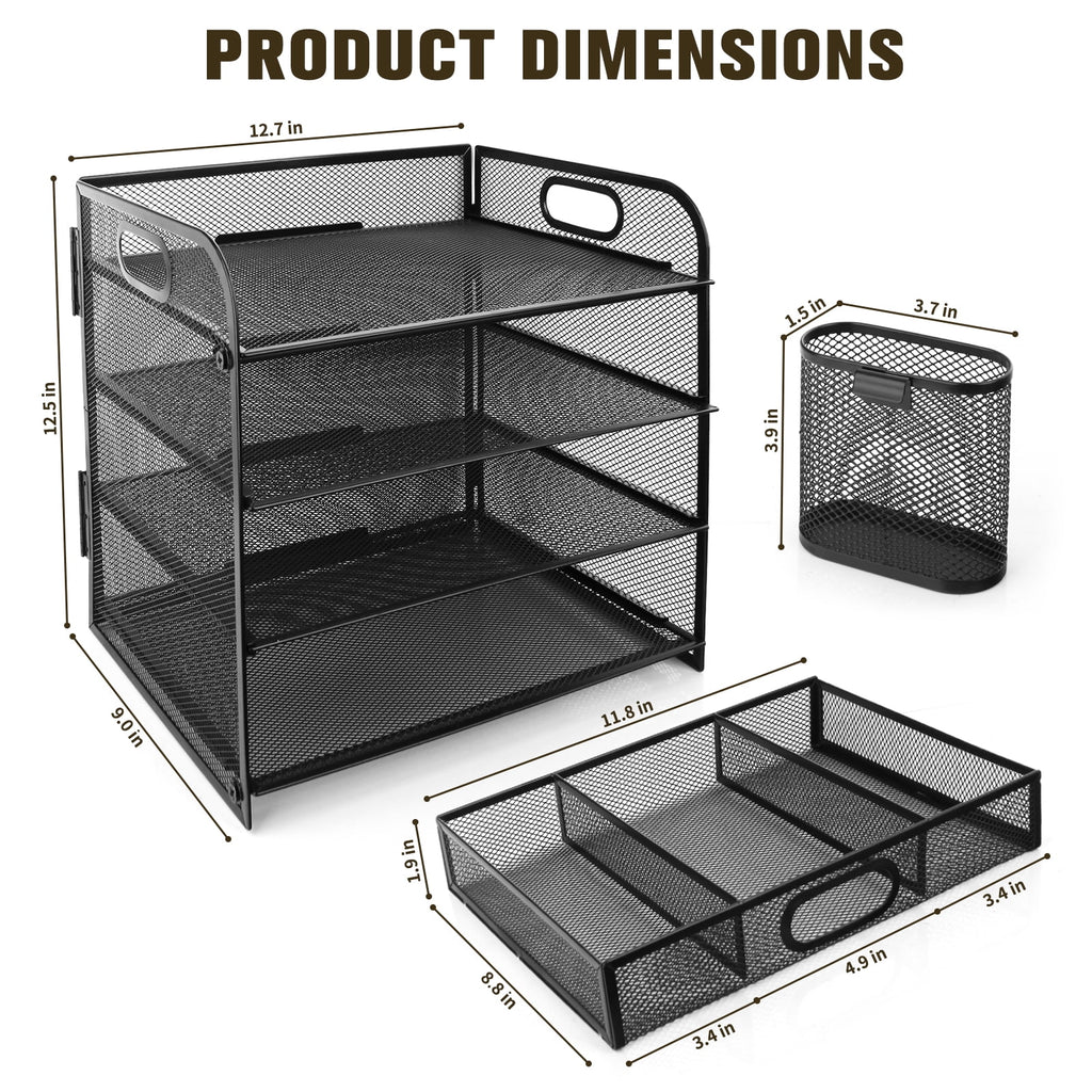 PHANCIR 4-Tier Desk Organizer, New Office Supplies, Metal Desktop File Organizer & Storage with Pull-out Drawer, 1 Pack - Image 6