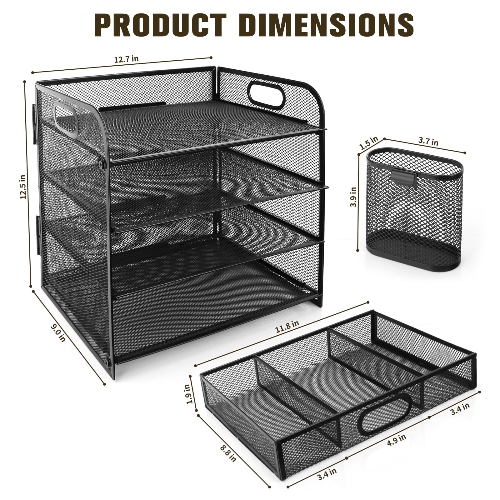 PHANCIR 4-Tier Desk Organizer, New Office Supplies, Metal Desktop File Organizer & Storage with Pull-out Drawer, 1 Pack - Image 6