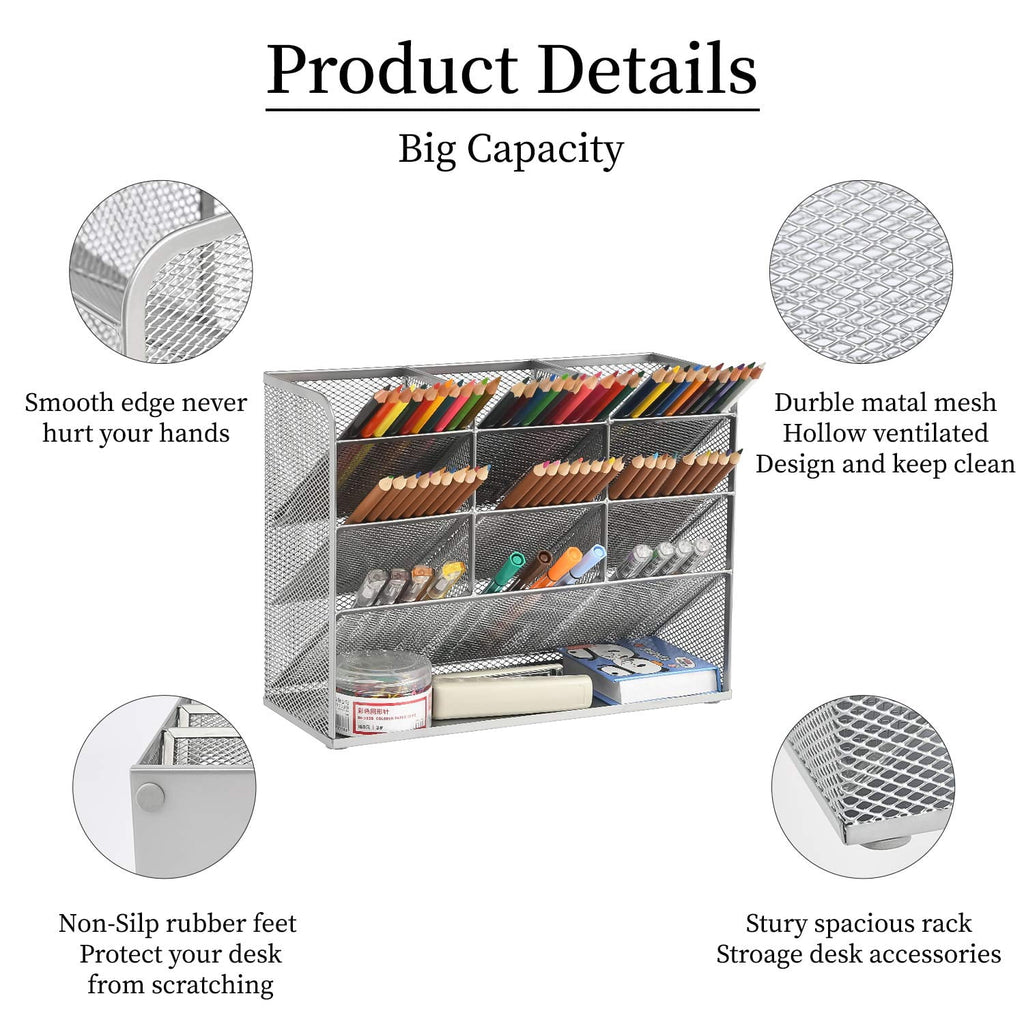 Mesh Desk Organizer, Multi-Functional Pen Holder, Pen Organizer for desk, Desktop Stationary Organizer - Image 4
