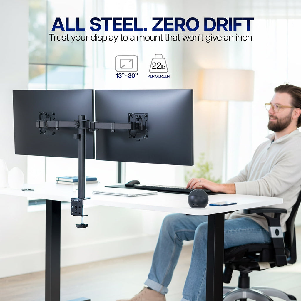 VIVO Black Dual Monitor Desk Mount Adjustable Stand, Fits Screens up to 30" - Image 2