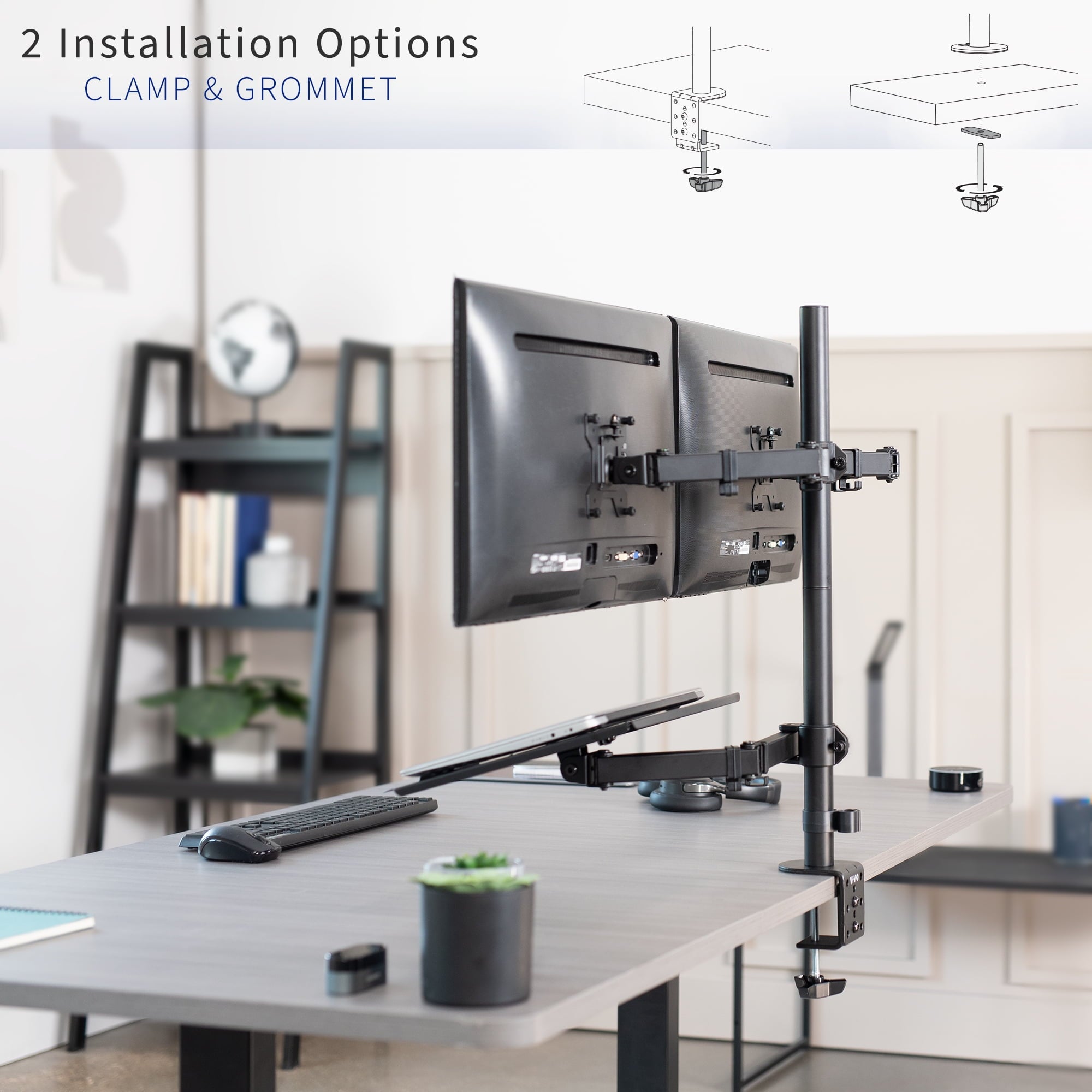 Dual 13" to 27" Monitor Mount with Laptop Holder, Tall Adjustable Stand - Image 2