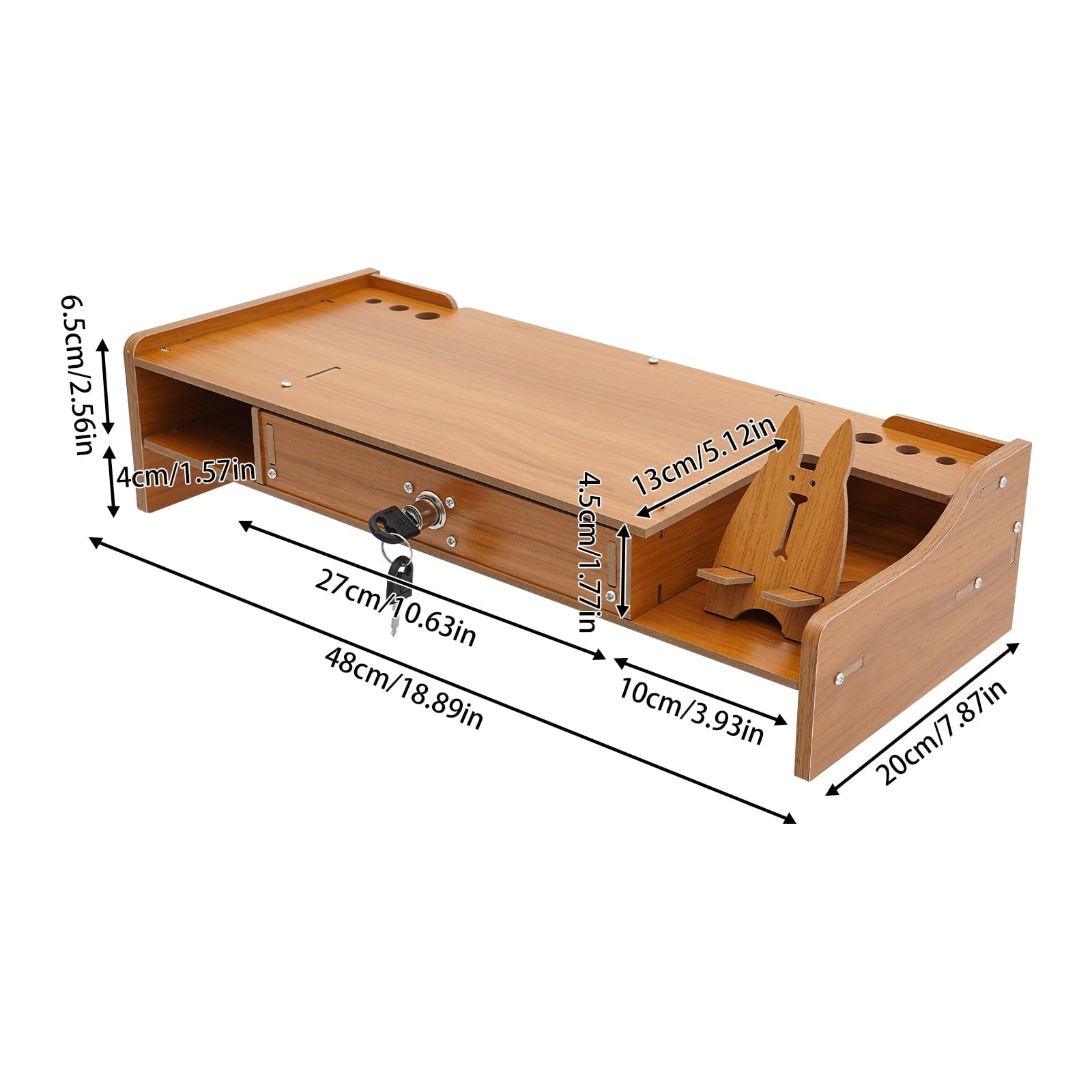 Monitor Stand Riser Adjustable Height Desk Organizer with Lockable Drawer and Compartments - Image 6