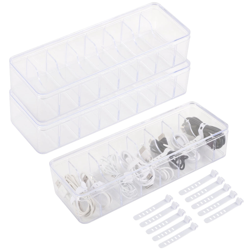 3 Pcs Cable Storage Organizers, Clear Cord Organizer Boxes with Lids & Detachable Dividers, Cable Storage Boxes with 10 Cable Ties, Transpar - Image 6