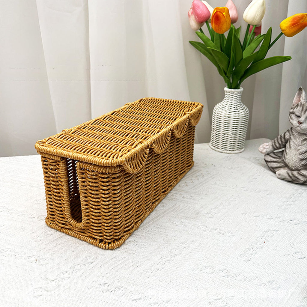 Fufafayo under $5 Handmade Cable Management Box, Imitation Rattan Cord Organizer Cord Hider Box, Desk Cord Management Box to Hide Cords and - Image 4
